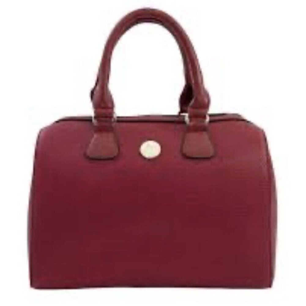 JM Jessica Moore Berry Pebbled Leather Venture Satchel